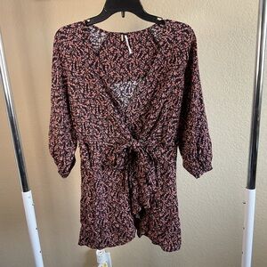 Free People Womens Clara Floral Tie-Waist Tunic In‎ Black Size Small